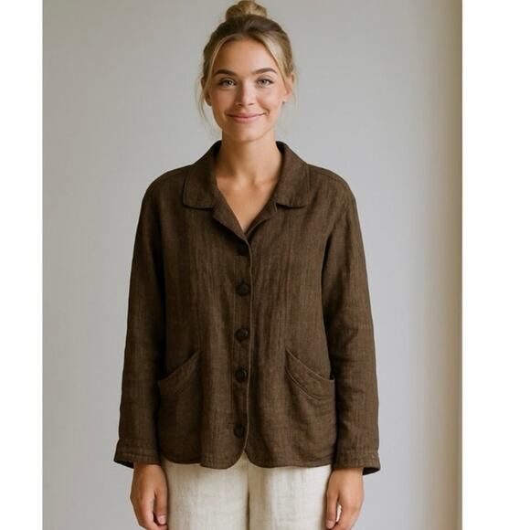 Flax Oversized Minimalist Lagenlook Coastal Grandma 100% Linen Shirt In Brown M - Picture 1 of 10
